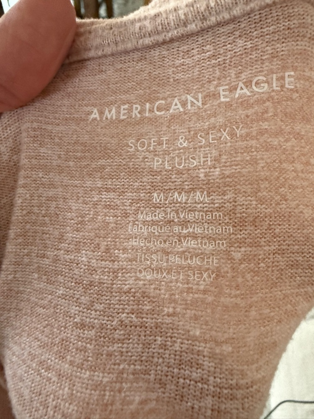Women's V-Neck Long Sleeve Top - Soft Blush- American Eagle - Picture 3 of 3